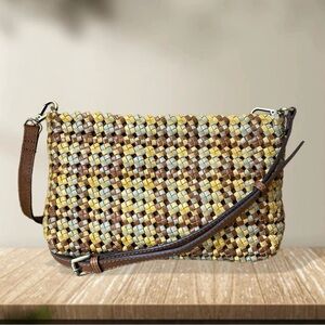 Woven Knotted Leather Slim CrossBody Shoulder Bag